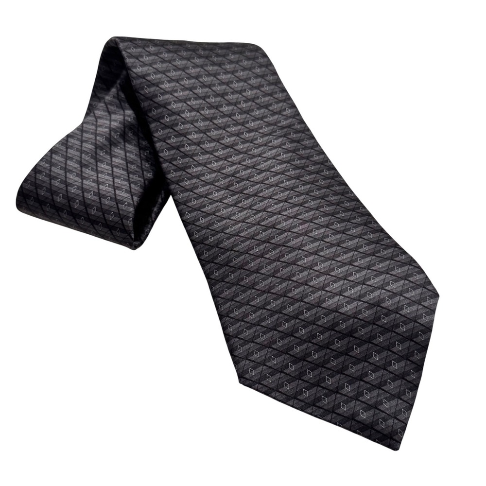 Palatina Mens Silk Necktie Grey Black‎ Geometric Diamond Stripe Formal Tie